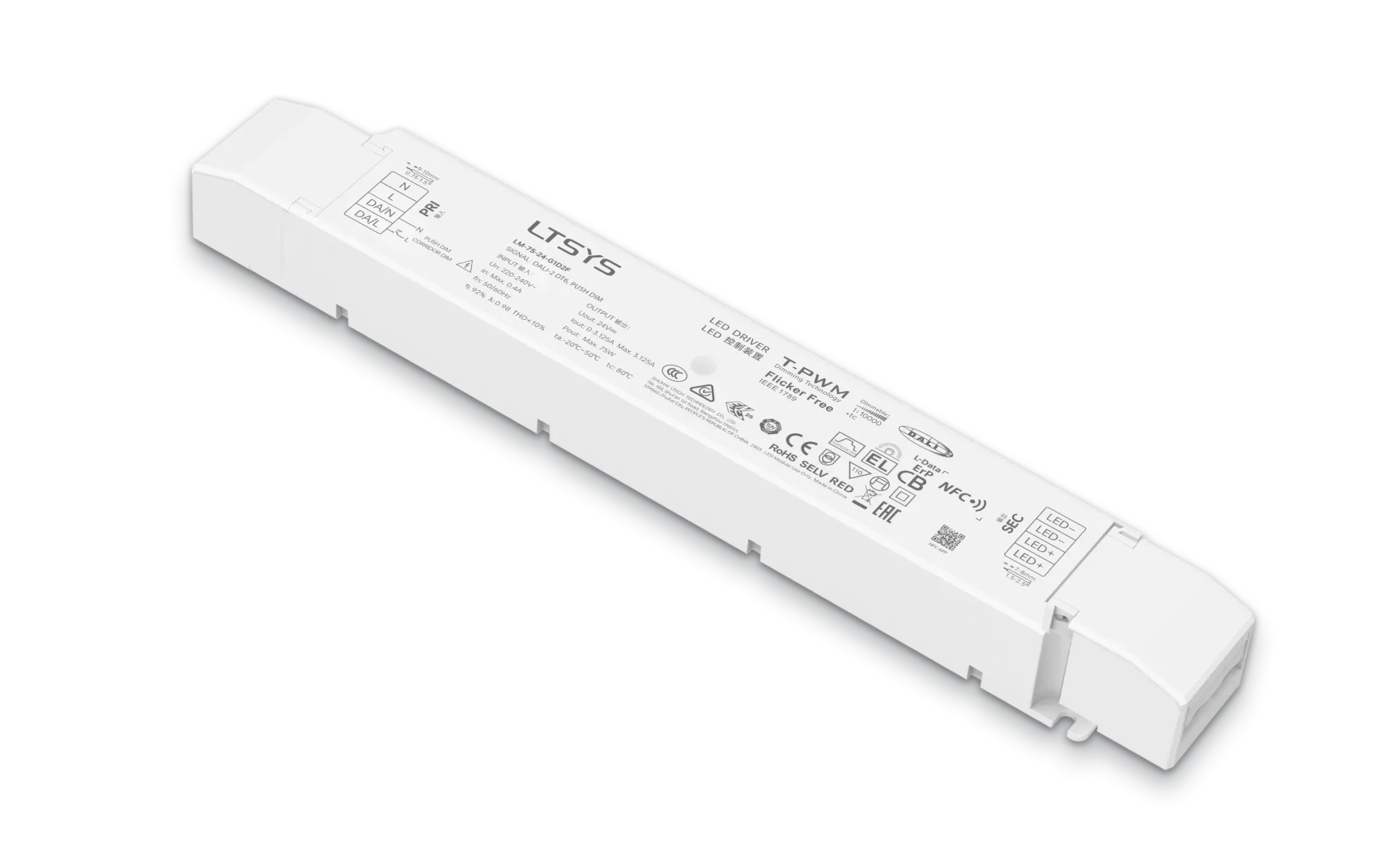 LTECH LTSYS Driver CV NFC DALI-2 1CH 24V 75W - LM-75-24-G1D2F