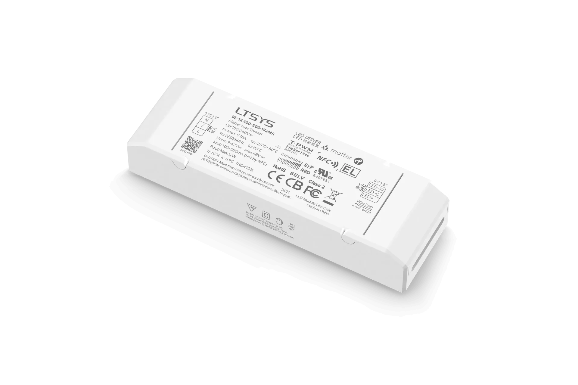LTECH LTSYS Driver CC Matter 2CH 100-500mA 12W - SE-12-100-500-W2MA