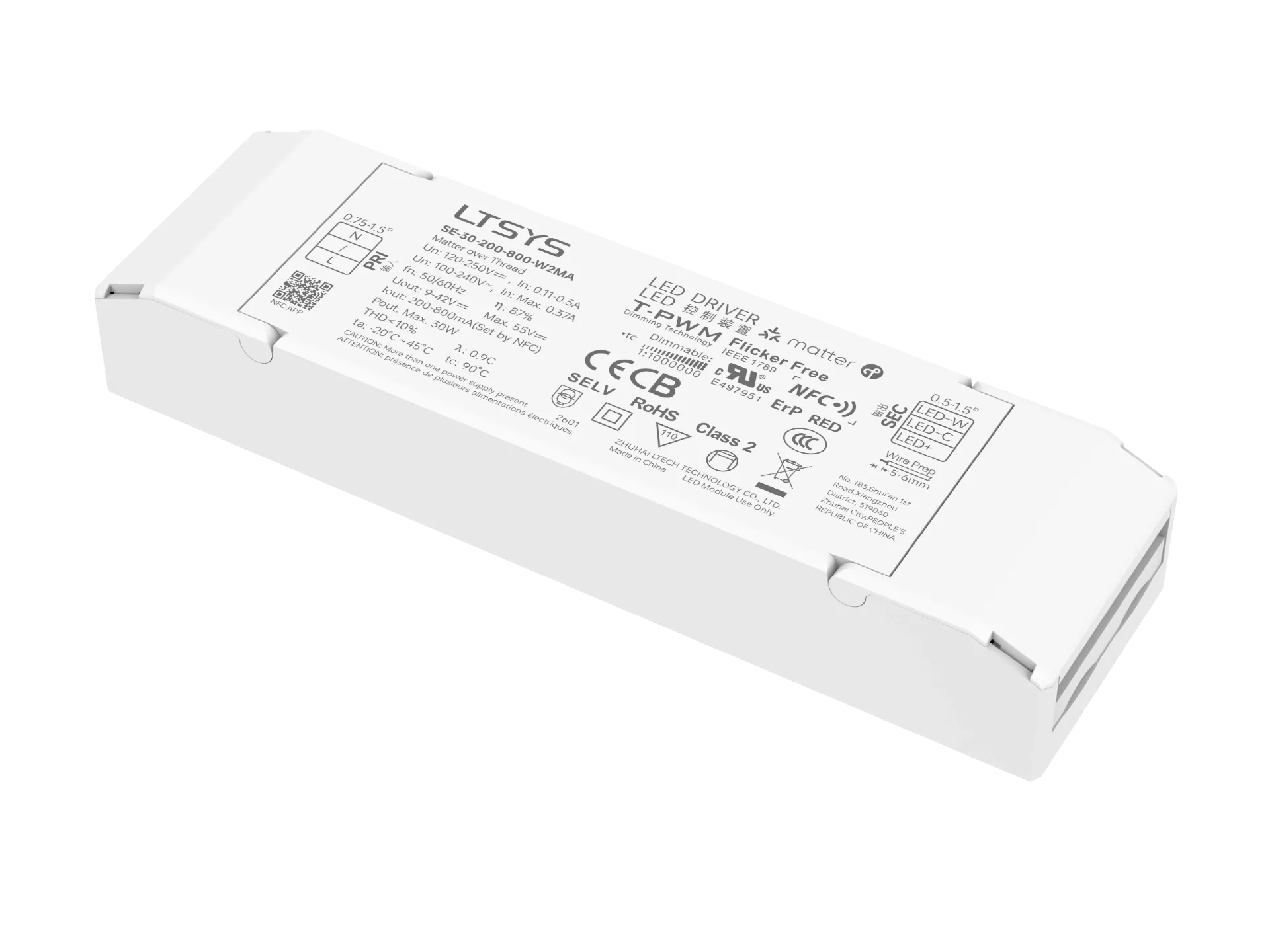 LTECH LTSYS Driver CC Matter 2CH 200-800mA 30W - SE-30-200-800-W2MA