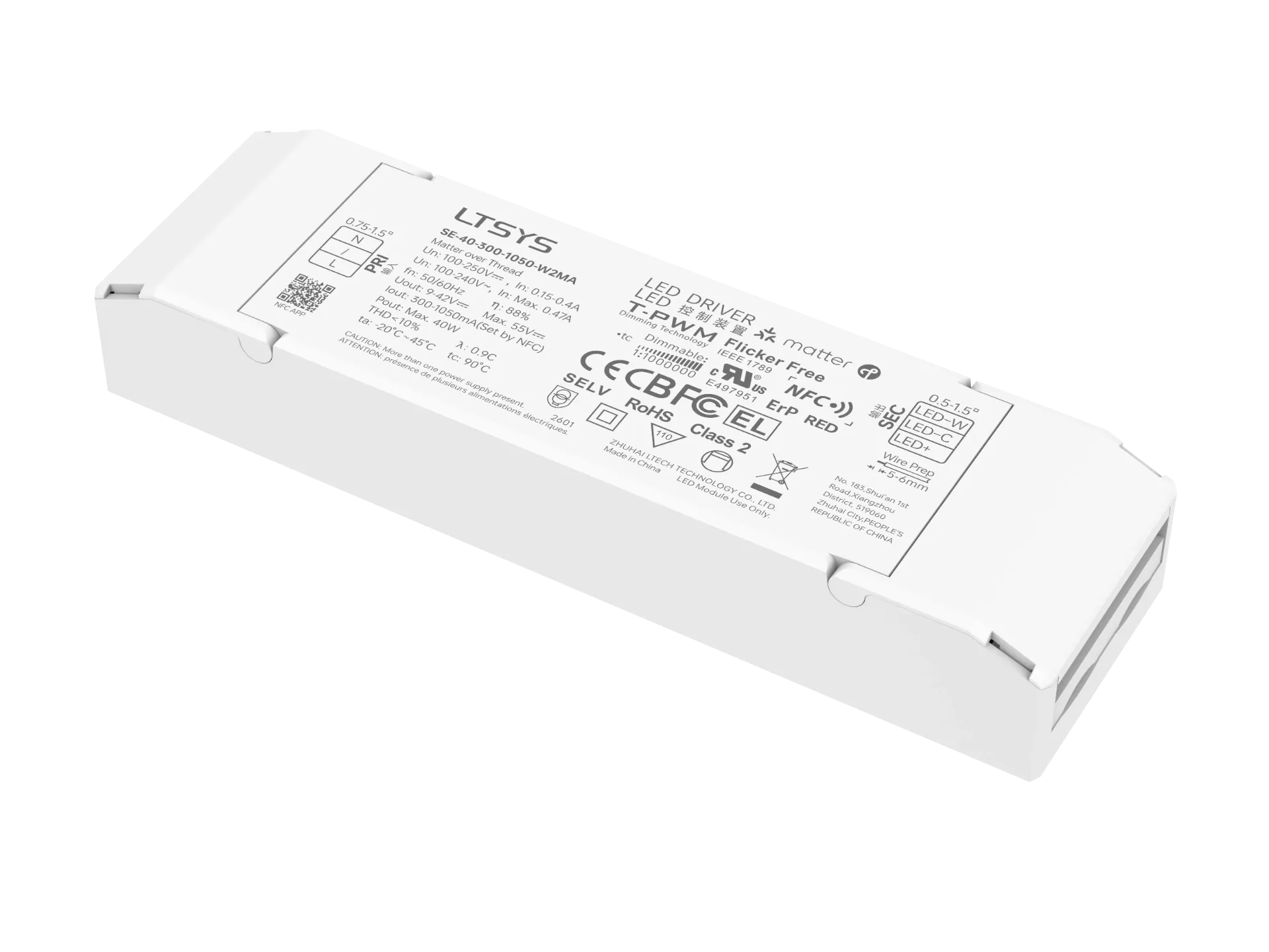 LTECH LTSYS Driver CC Matter 1CH 300-1050mA 40W - SE-40-300-1050-W1MA