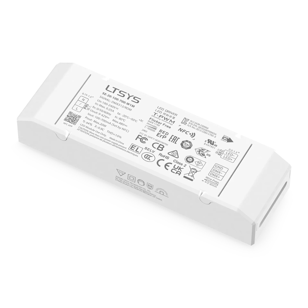 [2278811] LTECH LTSYS Driver CC DMX 1CH 100-700mA 20W NFC - SE-20-100-700-W1M