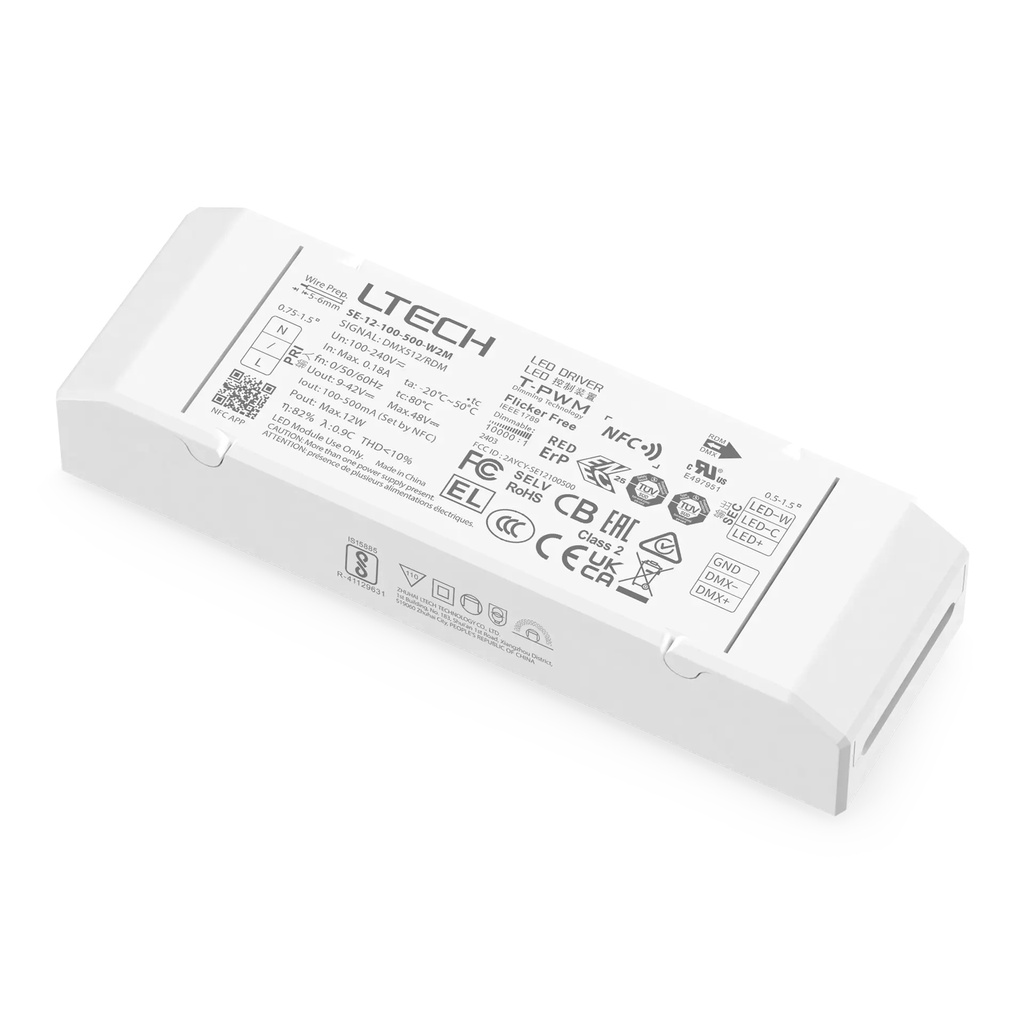 [2278402] LTECH LTSYS Driver CC DMX 2CH 100-500mA 12W NFC - SE-12-100-500-W2M