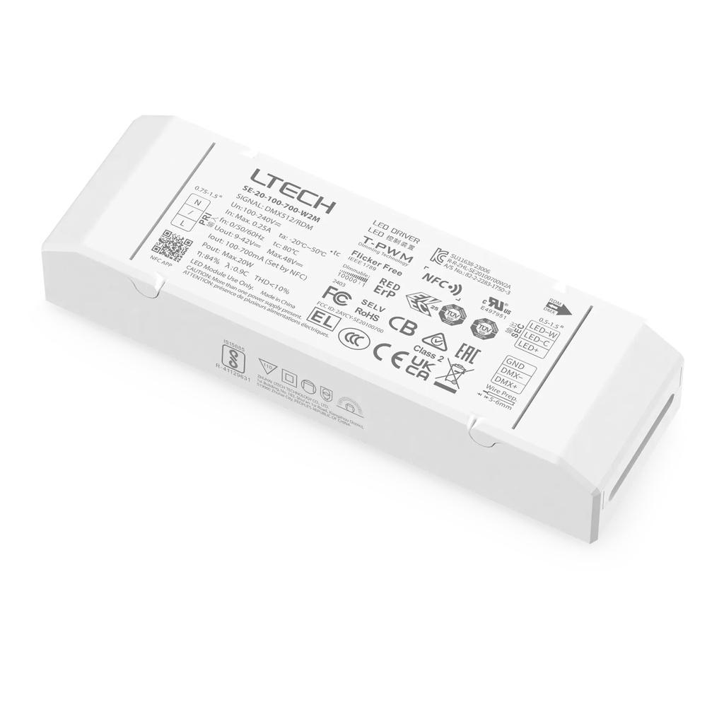 [2278801] LTECH LTSYS Driver CC DMX 2CH 100-700mA 20W NFC - SE-20-100-700-W2M