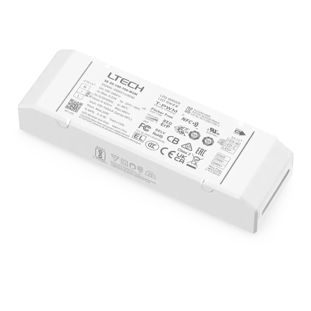 LTECH LTSYS Driver CC DMX 2CH 100-700mA 20W NFC - SE-20-100-700-W2M