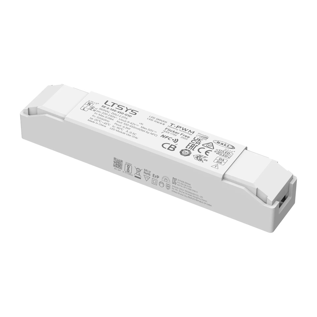 LTECH LTSYS Driver CC DALI-2 DT6 1CH 100-450mA 6W NFC - SE-6-100-450-G1D