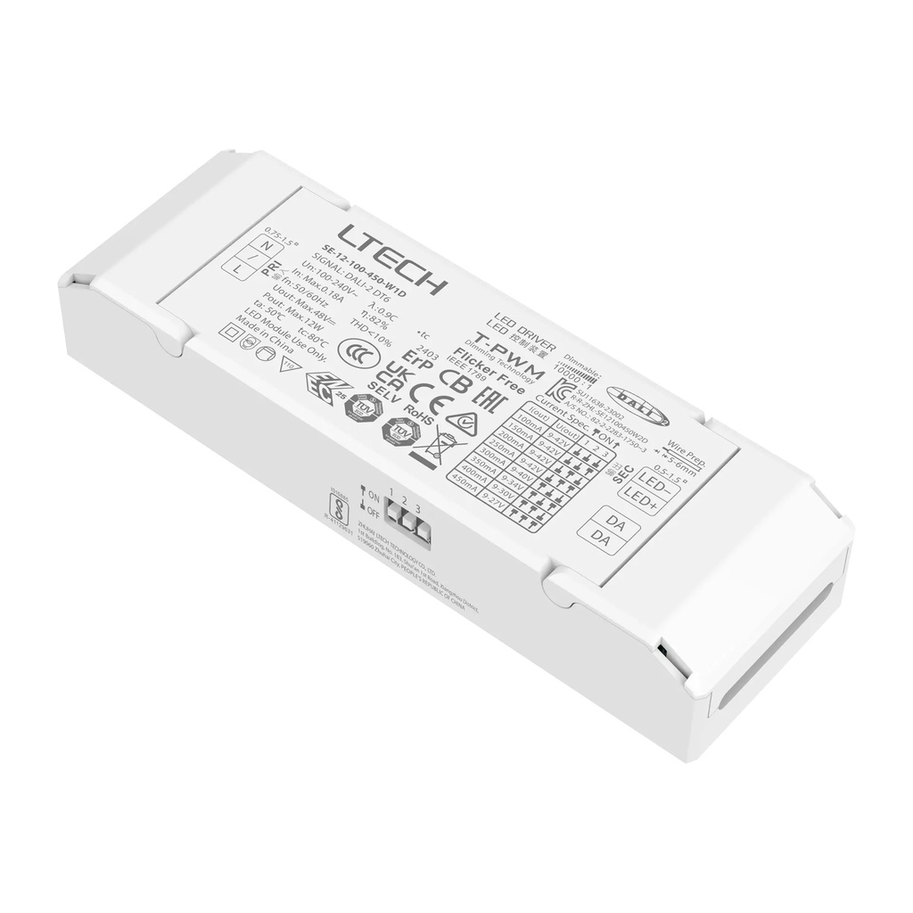 [2827009] LTECH LTSYS Driver CC DALI DT6 1CH 100-450mA 12W - SE-12-100-450-W1D