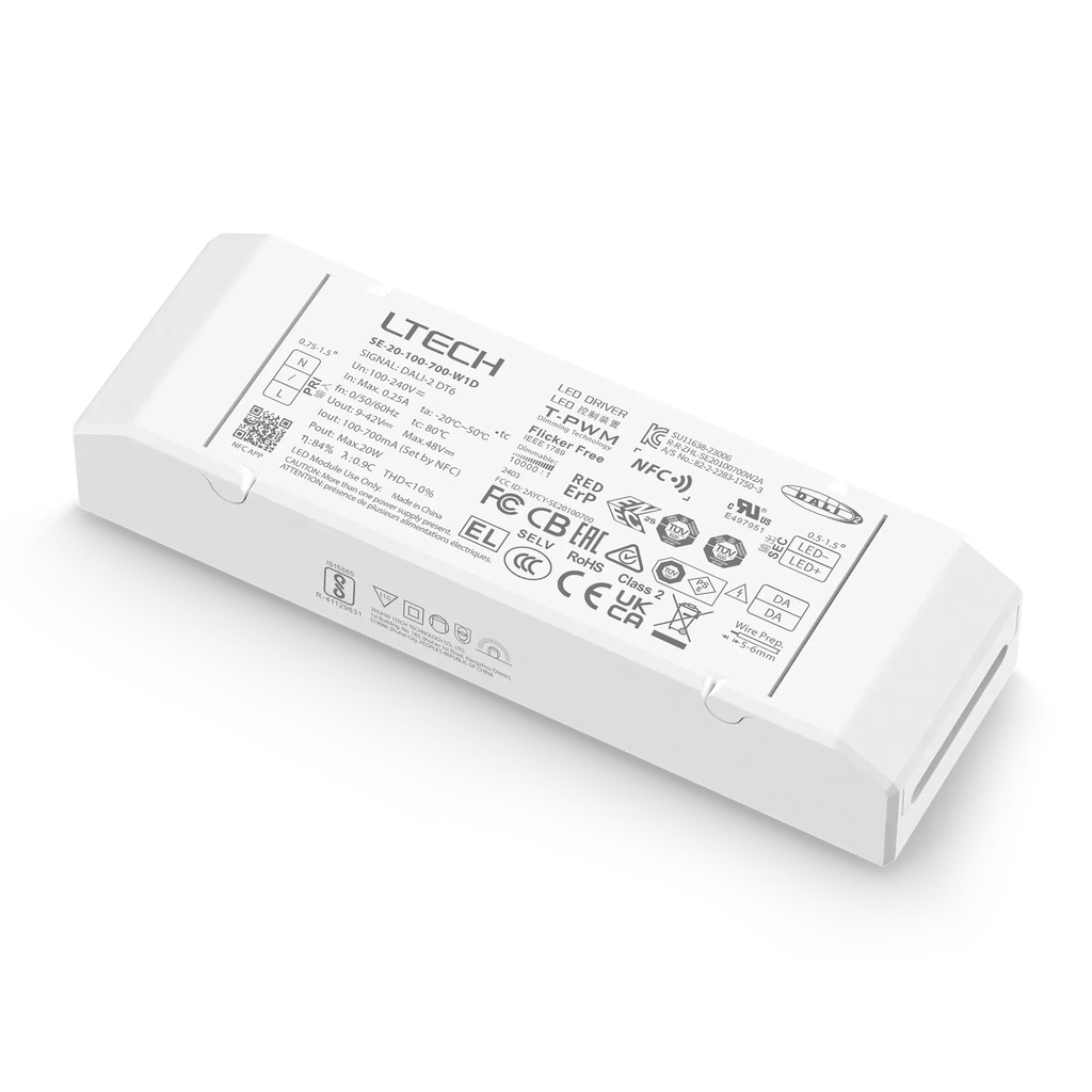 [2827005] LTECH LTSYS Driver CC DALI DT6 1CH 100-700mA 20W NFC UL - SE-20-100-700-W1D