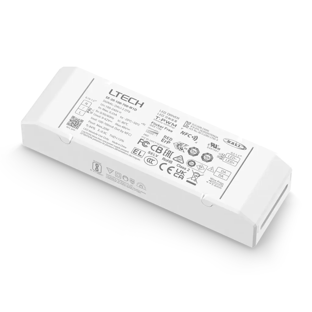 LTECH LTSYS Driver CC DALI DT6 1CH 100-700mA 20W NFC UL - SE-20-100-700-W1D
