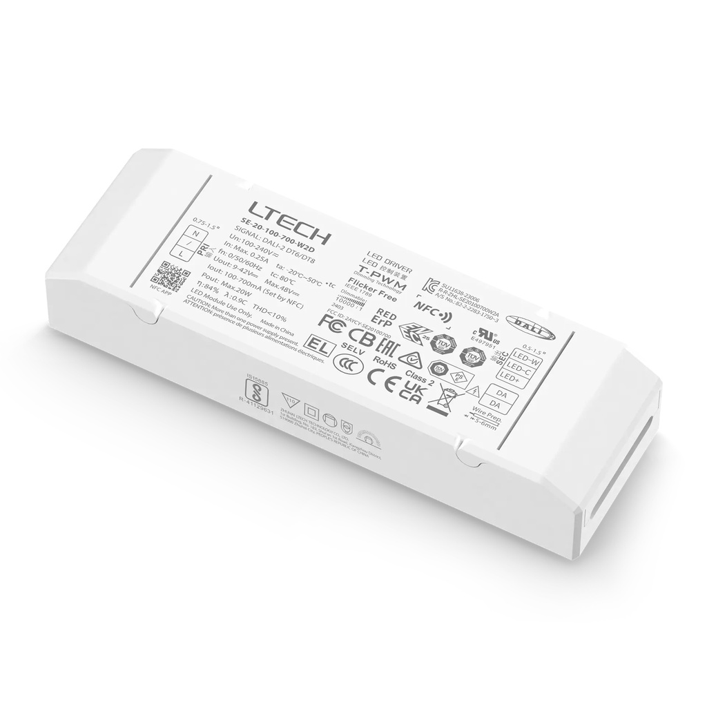 [2827006] LTECH LTSYS Driver CC DALI DT6/DT8 2CH 100-700mA 20W NFC UL - SE-20-100-700-W2D