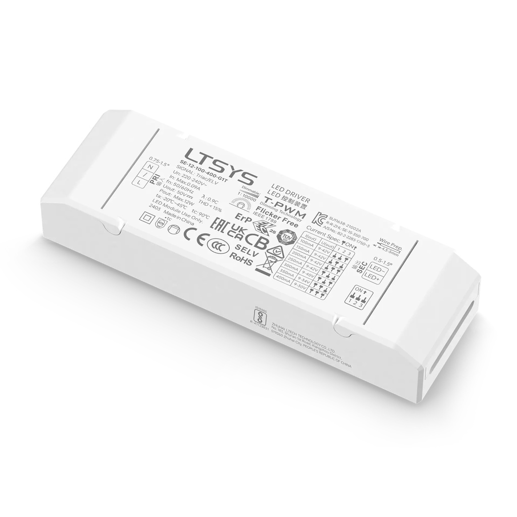 [2845200] LTECH LTSYS Driver CC TRIAC 1CH 100-400mA 12W - SE-12-100-400-G1T