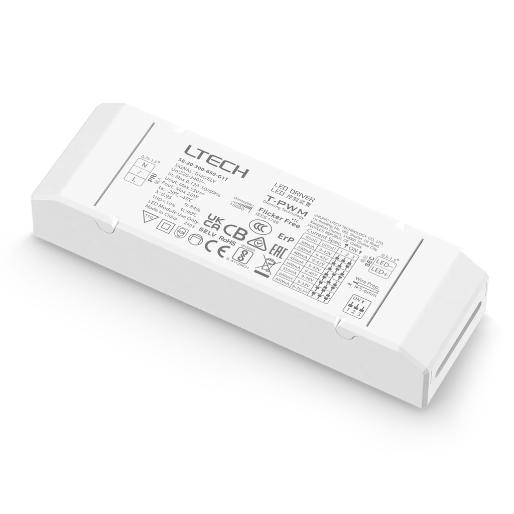 [2845900] LTECH LTSYS Driver CC TRIAC 1CH 300-650mA 20W - SE-20-300-650-G1T